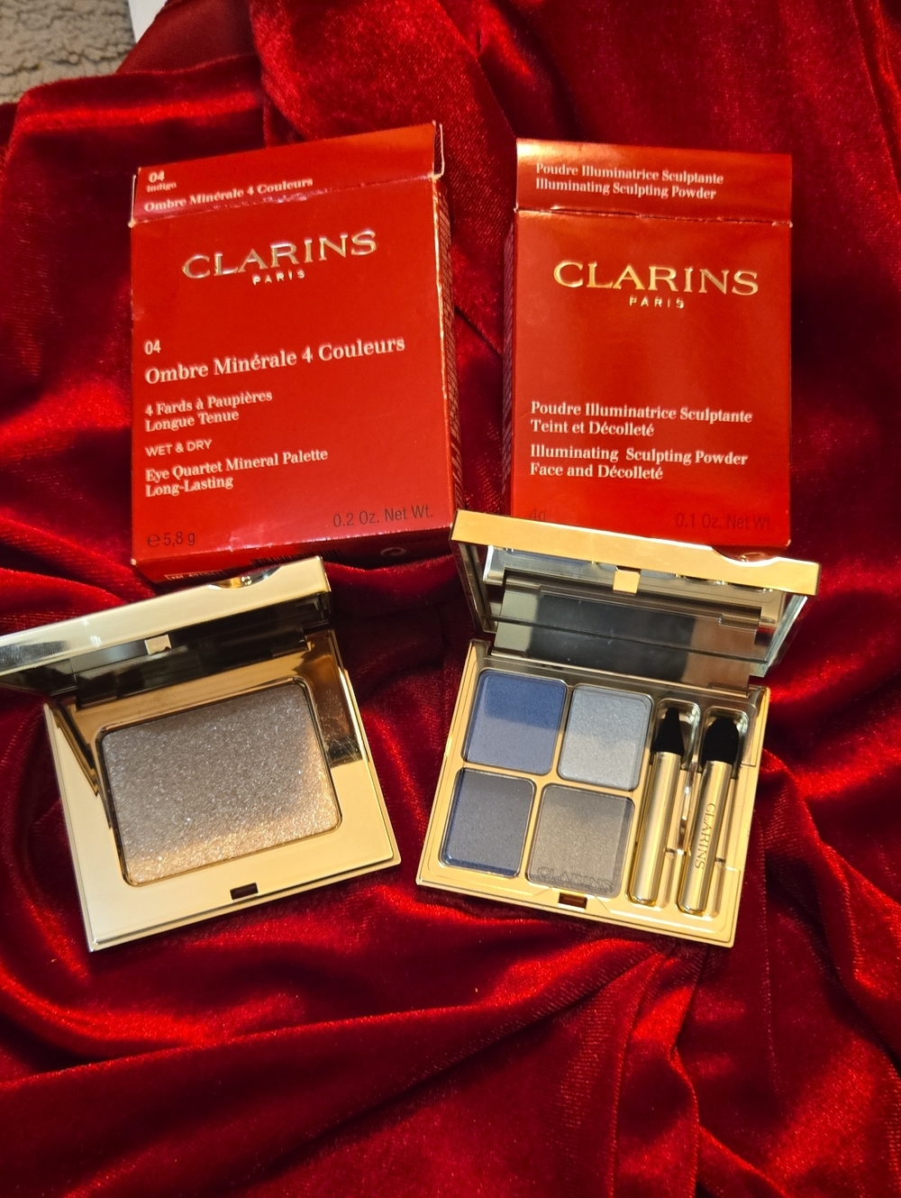 Clarins Blue & Silver 4-Color Mineral Eye And Illuminating Scalpting Powder